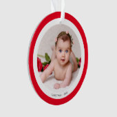 Aangepaste babyfoto met rood en wit Lijst Ornament (voorkant)