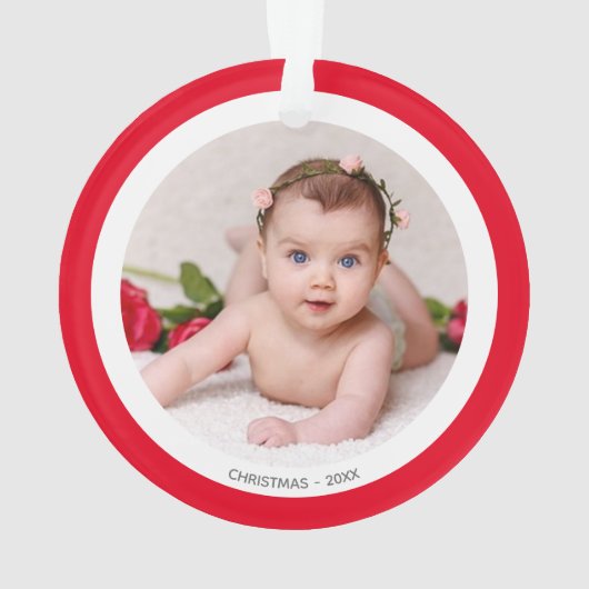 Aangepaste babyfoto met rood en wit Lijst Ornament (achterkant)