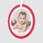 Aangepaste babyfoto met rood en wit Lijst Ornament (voorkant)