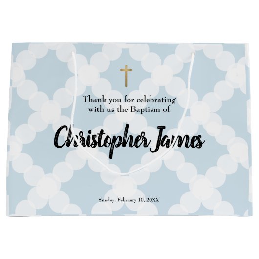 Aangepaste babyjongen baptisme Blue Gold Cross Groot Cadeauzakje (Voorkant)