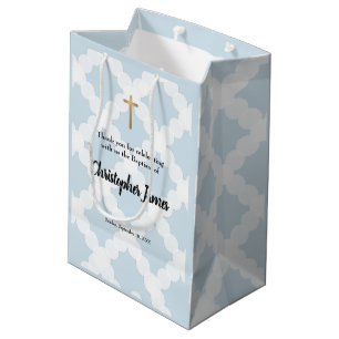 Aangepaste babyjongen baptisme Blue Gold Cross Medium Cadeauzakje
