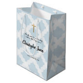 Aangepaste babyjongen baptisme Blue Gold Cross Medium Cadeauzakje (Voorkant Gekanteld)
