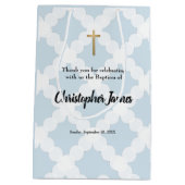 Aangepaste babyjongen baptisme Blue Gold Cross Medium Cadeauzakje (Achterkant)