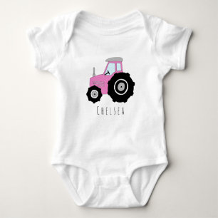 Aangepaste babymeisje roze Boerderij tractor met n Romper