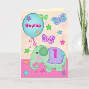 Aangepaste babymeisjeskaart voor eerste verjaardag kaart