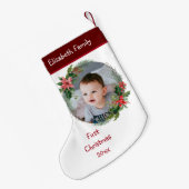 Aangepaste Baby's Foto Eerste Kerstmis - Naam Jaar Kleine Kerstsok (Achterkant (Hangend))