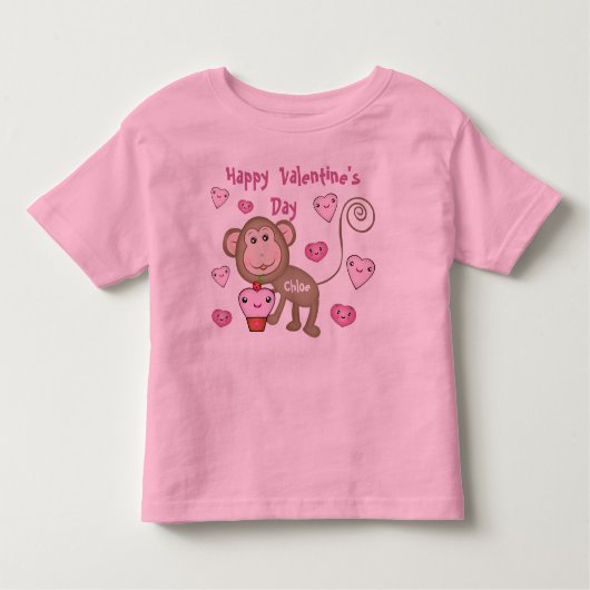 Aangepaste baby's Valentijnsdag aap T-shirt (Voorkant)
