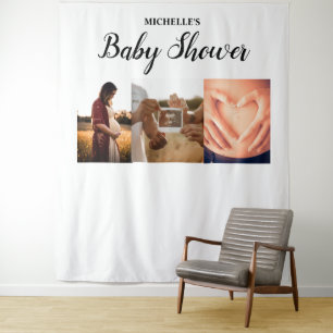 Aangepaste babyshower naam meerdere foto's aanstaa wandkleed