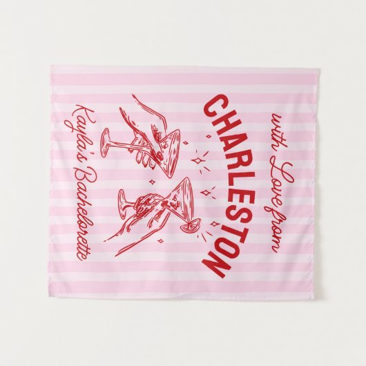 Aangepaste Bachelorette Pastel Stripes Martini Che Wandkleed (Voorkant (horizontaal))