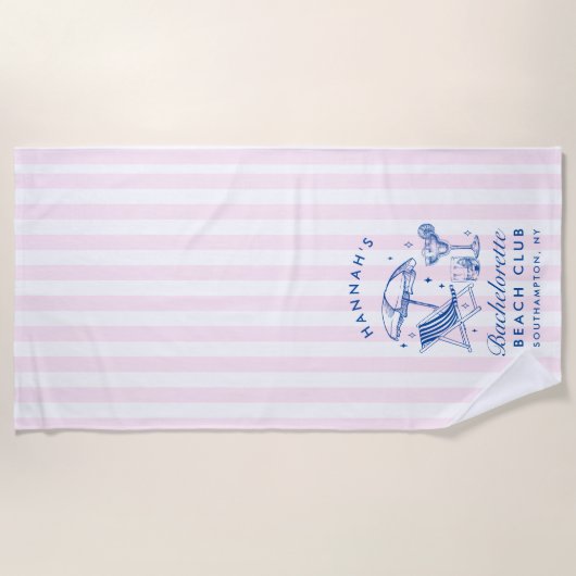 Aangepaste Bachelorette Roze & Blauw Moderne Stran Strandlaken (Voorkant)