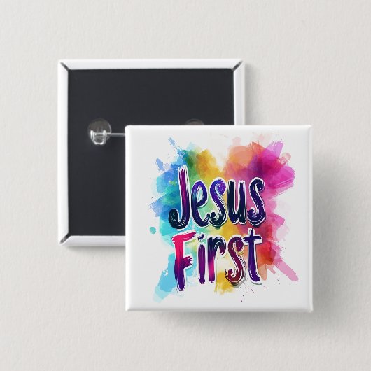 Aangepaste badge "Jesus First" Vierkante Button 5,1 Cm (Voorkant /achterkant)