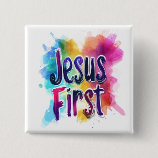 Aangepaste badge "Jesus First" Vierkante Button 5,1 Cm