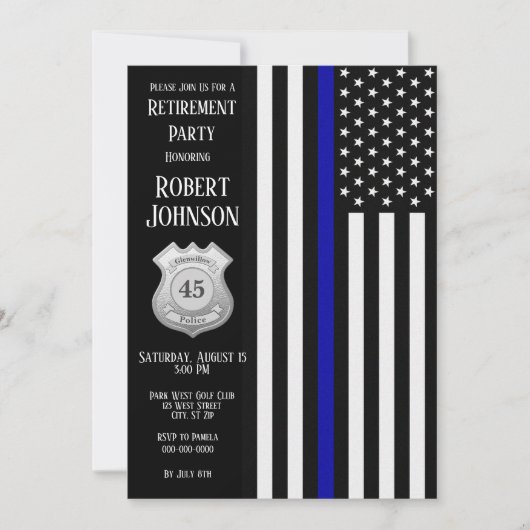 Aangepaste badge Thin Blue Line Retirement Kaart (Voorkant)