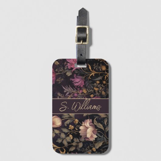 Aangepaste Bagage label met Dark Flower Pattern (Voorkant (verticaal))
