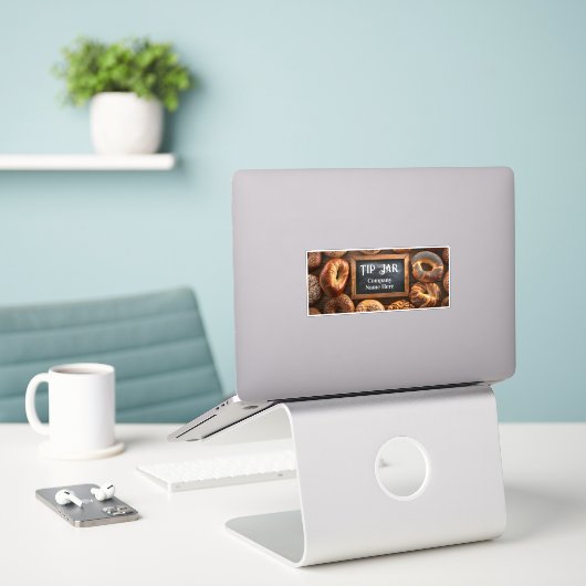 Aangepaste Bagel Cafe Fooi Pot Sticker (Laptop op bureau)