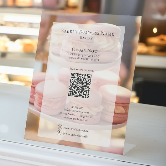 Aangepaste Bakery Photo Social Media QR Menu Reclamebord Met Voetstuk