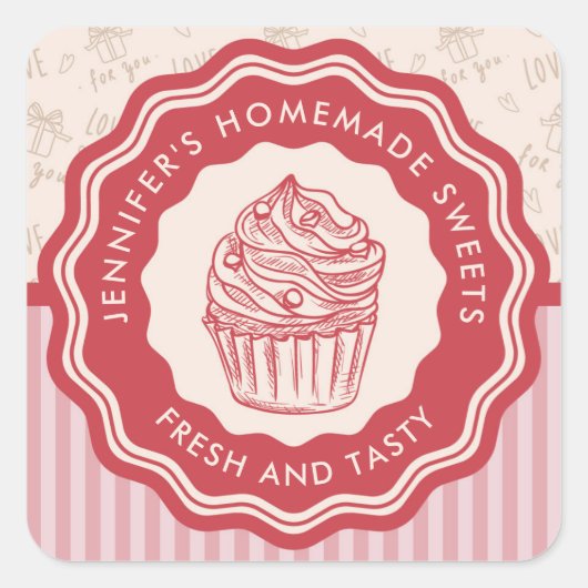 Aangepaste bakkerij met gebarsten goederen vierkante sticker (Voorkant)
