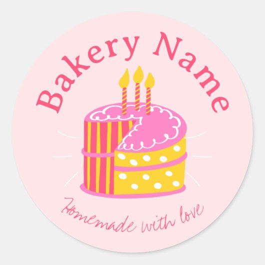 Aangepaste bakkerij Stickers | Roze taart met kaar (Voorkant)
