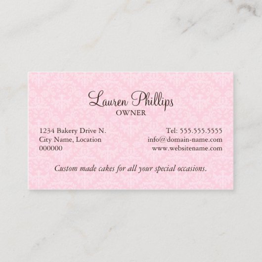 Aangepaste bakkerij voor coupures visitekaartje (Achterkant)