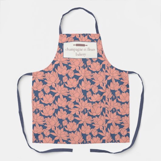 Aangepaste bakkernaam Blauw en Roze Lotus Chef of  Schort (Voorkant)