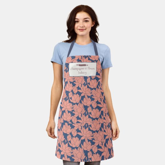 Aangepaste bakkernaam Blauw en Roze Lotus Chef of  Schort (Gedragen)