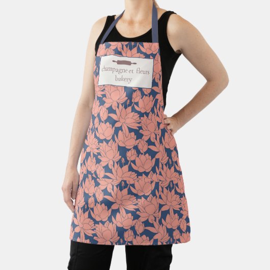 Aangepaste bakkernaam Blauw en Roze Lotus Chef of  Schort (Insitu)
