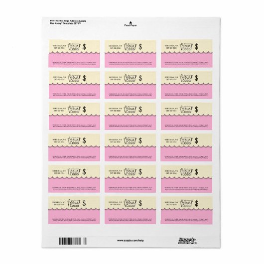 Aangepaste bakkersbakkersprijs label sticker (Full Sheet)
