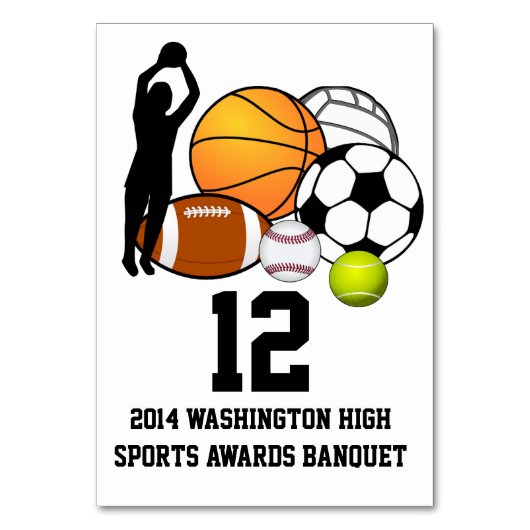 Aangepaste Ball Sports Banquet Table Number Card Kaart (Voorkant)