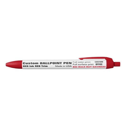 Aangepaste ballpoint Pen - RED Ink, RED Trim (Bovenkant)