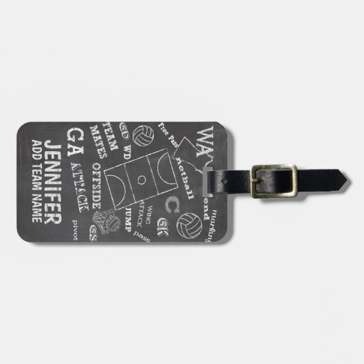 Aangepaste balswerstijl netball chalkboard bagagelabel (Voorkant horizontaal)