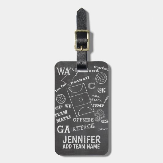 Aangepaste balswerstijl netball chalkboard bagagelabel (Voorkant verticaal)