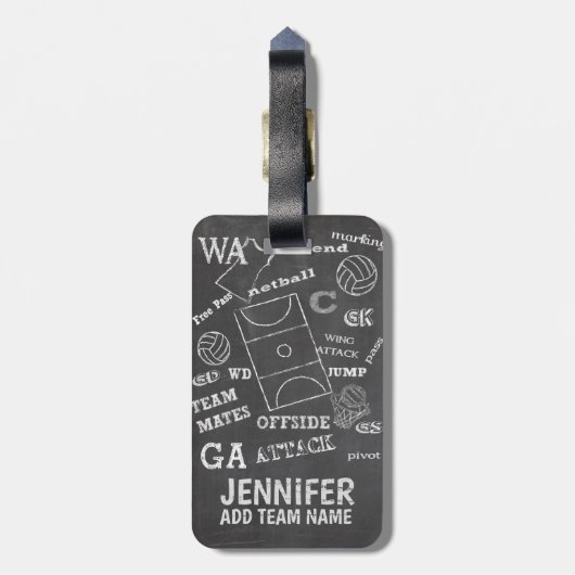 Aangepaste balswerstijl netball chalkboard bagagelabel (Achterkant verticaal)
