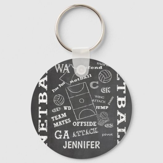 Aangepaste balswerstijl netball chalkboard sleutelhanger (Voorkant)
