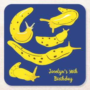 Aangepaste Banana Slugs Yellow en Blue Vierkante Kartonnen Onderzetter
