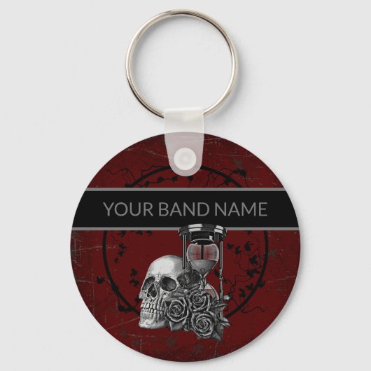Aangepaste band Merch Skull Roos Rock Gothic Music Sleutelhanger (Voorkant)
