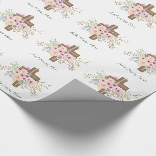 Aangepaste Baptisme communitybevestiging Floral Cr Cadeaupapier (Hoek)