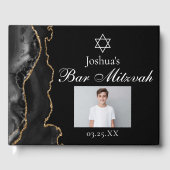 Aangepaste Bar Mitswa Party Foto Zwart Goud Gastenboek (Voorkant)