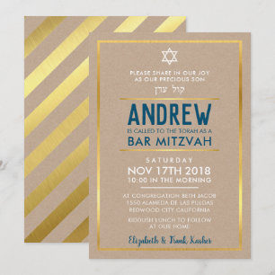 aangepaste BAR MITZVAH smart vet type goud kraft b Kaart