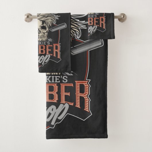 Aangepaste Barber Shop Hipster Skull en Razors Bad Handdoek (Insitu)