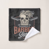 Aangepaste Barber Shop Hipster Skull en Razors Bad Handdoek (Wasdoekje)