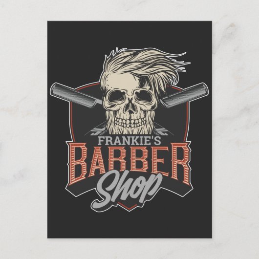 Aangepaste Barber Shop Hipster Skull en Razors Feestdagenkaart (Voorkant)