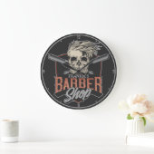 Aangepaste Barber Shop Hipster Skull en Razors Grote Klok (Huis)