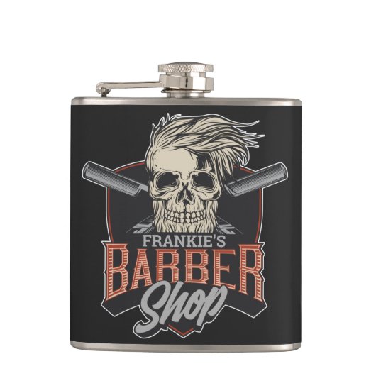 Aangepaste Barber Shop Hipster Skull en Razors Heupfles (Voorkant)