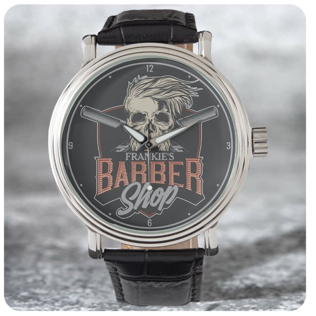 Aangepaste Barber Shop Hipster Skull en Razors Horloge (Creator heeft geüpload)