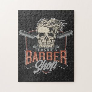 Aangepaste Barber Shop Hipster Skull en Razors Legpuzzel