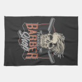 Aangepaste Barber Shop Hipster Skull en Razors Theedoek (Horizontaal)