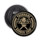 Aangepaste Barber Shop Skull Rockabilly Salon Button Flesopener (Voorkant)