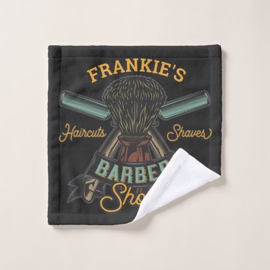 Aangepaste Barber Winkel Retro Haircuts Shaves Bad Handdoek (Wasdoekje)
