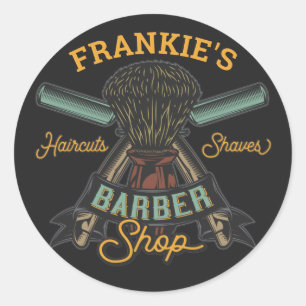 Aangepaste Barber Winkel Retro Haircuts Shaves Ronde Sticker