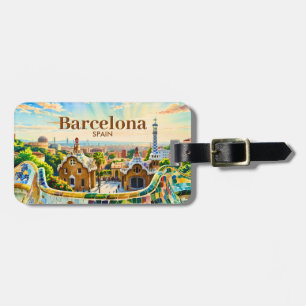 Aangepaste Barcelona Spanje Aquarel Park Guell Ret Bagagelabel